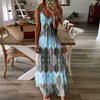 Women's Summer Casual Printed Spaghetti Strap Camisole Maxi Dress V-Neck Ankle-Length Plaid Patchwork