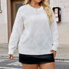 Plus Size Diamond Knit Pullover Sweater - Loose Long Sleeve Casual Top for Women