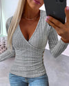 Women's V-Neck Button Knit Pullover - Autumn Long Sleeve Casual Sweater