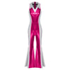 Women's Metallic Disco Jumpsuit 70s 80s Flared Ankle-Length Party Clubwear