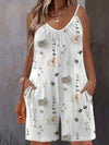 Plus Size Floral Allover Print Cami Romper Jumpsuit - Sleeveless Ruched Pocket Casual Romper