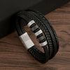 Men's Multi-Layer Woven Leather Bracelet with Alloy Magnetic Buckle - Punk Style, 19/21/23 cm (7.5/8.3/9.1 in)