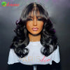 Reddish Brown Body Wave Wig with Bangs, 13x6 Lace Frontal, Brazilian Remy Human Hair, 26+ in (66+ cm)