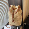 Braided Straw Bucket Bag for Women - Drawstring Shoulder & Crossbody Beach Travel Woven Handbag