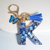 Blue Glazed Stone A to Z Initial Keychain with Butterfly Tassel – 55mm (2.17 in) Resin Alphabet Charm for Women, Car & Bag