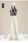 Women's High-Waist Wide-Leg Fleece Jeans — Korean Style Thick Straight Ankle-Length Pants