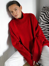Women's Oversized Turtleneck Sweater - Vintage Knit Pullover, Soft Warm Winter Sweater (Red, Gray)