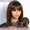 Peruvian Remy Human Hair Short Bob Lace Wig with Bangs, Light Brown (27) Middle Part, Swiss Lace, Realistic Scalp, 4–16 in (10–40 cm)