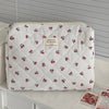 Cherry Quilted Polyester Makeup Bag - Cute Portable Cosmetic Travel Pouch with Zipper