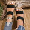 Women's Black Low Heel Platform Sandals - Anti-Slip Soft Sole, Elastic Strap Casual Sandals