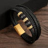 Men's Multi-Layer Woven Leather Bracelet with Alloy Magnetic Buckle - Punk Style, 19/21/23 cm (7.5/8.3/9.1 in)
