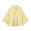 HipSeam Women's Linen-Blend Wide-Sleeve Blouse Asymmetric Hem Button-Front Johnny Collar