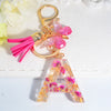 Pink Dried Flower Resin Initial Keychain with Butterfly Tassel A-Z Letter Keyring for Women Valentine's Gift