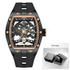 MEGIR Automatic Mechanical Men's Skeleton Watch 40-44mm (1.57-1.73 in) Stainless Steel Tonneau Case Silicone Strap 3ATM Water Resistant