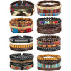 31-Piece Braided Leather & Hemp Bracelet Set for Men & Women - Wooden Bead Tribal Punk Multilayer Wristbands