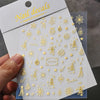 5D Embossed Christmas Nail Stickers – Gold Castle, Garland & Tree, Snowflakes, Bow & Star Decals, Self-Adhesive (8×10 cm / 3.15×3.94 in)