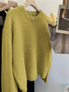 Vintage Grey V-Neck Knit Pullover Sweater for Women – Casual Loose Fit, Autumn/Winter