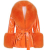 YOLOAgain Women's Genuine Sheepskin Leather Jacket with Real Fox Fur Detachable Collar & Sleeves - Belted Pockets, Autumn/Winter