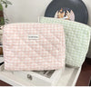 Large Capacity Women's Cosmetic Pouch Pink Plaid Canvas Travel Makeup Bag and Clutch