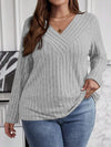 Plus Size Women's Solid Cross V-Neck Pullover Sweater 1XL-5XL Long Sleeve Casual Knit