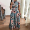 Women's Floral Boho A-Line Maxi Dress Short Sleeve High-Waist Flowy Beach Dress