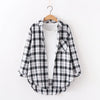 Women's Flannel Plaid Shirt - Loose Cotton-Poly Long Sleeve Button-Down with Pockets