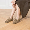 British Style Women's Suede Loafers Lace-Up Flat Moccasins Non-Slip Rubber Sole