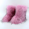 Women's Mid-Calf Faux Fox Fur Snow Boots, Plush Warm Slip-On Furry Winter Boots