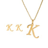 Stainless Steel Alphabet Initial Necklace & Stud Earrings Set – 26 Letter Personalized Jewelry Gift for Women