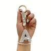 Sparkling Rhinestone Initial Keychain - Round Alloy Letter Charm with Crystal Pendant