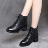 Women's Waterproof PU Leather Chunky Ankle Boots — Lace-Up Platform, Square Heel, Round Toe