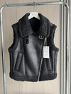 Women's Faux Leather Jacket with Teddy Fur Collar and Taffeta Lining - Warm Autumn/Winter Coat