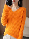 Women's Cashmere-Blend V-Neck Knit Sweater Pullover - Loose Fit Autumn Winter Office Top