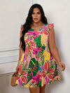 Plus Size Floral V-Neck Summer Dress with Butterfly Sleeves — Casual Vacation Dress for Women