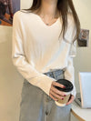 Women's V-Neck Button Knit Pullover - Loose Cashmere-Cotton Sweater for Autumn/Winter