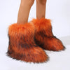 Women's Mid-Calf Faux Fox Fur Snow Boots, Plush Warm Slip-On Furry Winter Boots