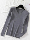Women V-Neck Knitted Pullover Sweater — Slim Fit Long Sleeve One Size Autumn/Winter