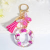 Pink Dried Flower Resin Initial Keychain with Butterfly Tassel A-Z Letter Keyring for Women Valentine's Gift