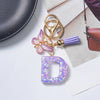 A-Z Sequined Initial Keychain with Purple Butterfly Tassel – Resin Letter Charm Keyring for Women & Girls, Backpack & Purse Accessory
