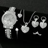 Women's Gold Quartz Watch & Rhinestone Jewelry Set - Ring, Necklace, Earrings
