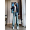Women's High-Waist Wide-Leg Washed Blue Baggy Jeans – Korean-Style Ankle-Length Loose Denim