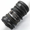 10-Pack Adjustable Black Woven Wrap Leather Bracelets – Handmade Unisex Rope Chain Lace-Up