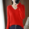 Women's V-Neck Cashmere-Blend Pullover Sweater - Loose Knit Jumper for Autumn/Winter, Casual Office