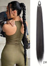 YELOWTIM 28-Inch (70 cm) Synthetic Ponytail Extension with Elastic Band – Straight Braided DIY Hair Piece, Black/Brown