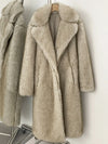 Women's Faux Fur Long Coat – Khaki Warm Fluffy Overcoat, Double-Faced Fur