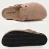 Women's Genuine Leather Suede Clogs with Soft Cork Footbed, Adjustable Buckle Strap Comfort Slip-On Mules