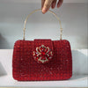Rhinestone Crystal Clutch with Metal Handle and Chain - Wedding Evening Purse (7.1 x 1.6 x 5.1 in / 18 x 4 x 13 cm)