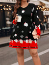 Plus Size Christmas Dress Santa and Snowflake Print Long Sleeve Round Neck 1X-5X
