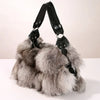 Real Silver Fox Fur Shoulder Bag Women's Fashion Handbag Messenger Purse
