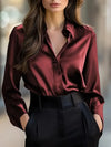 Women's Lapel Button Cardigan Blouse – Office Chic Long-Sleeve Top for Spring & Autumn